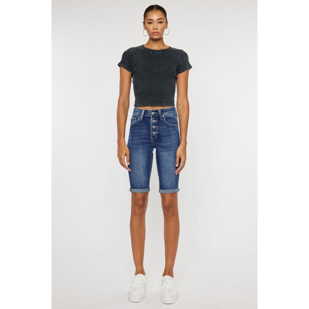 Kan Can High Rise Cuff Bermuda Jeans - KC6312M - Size 1/24 - Picture 5 of 10